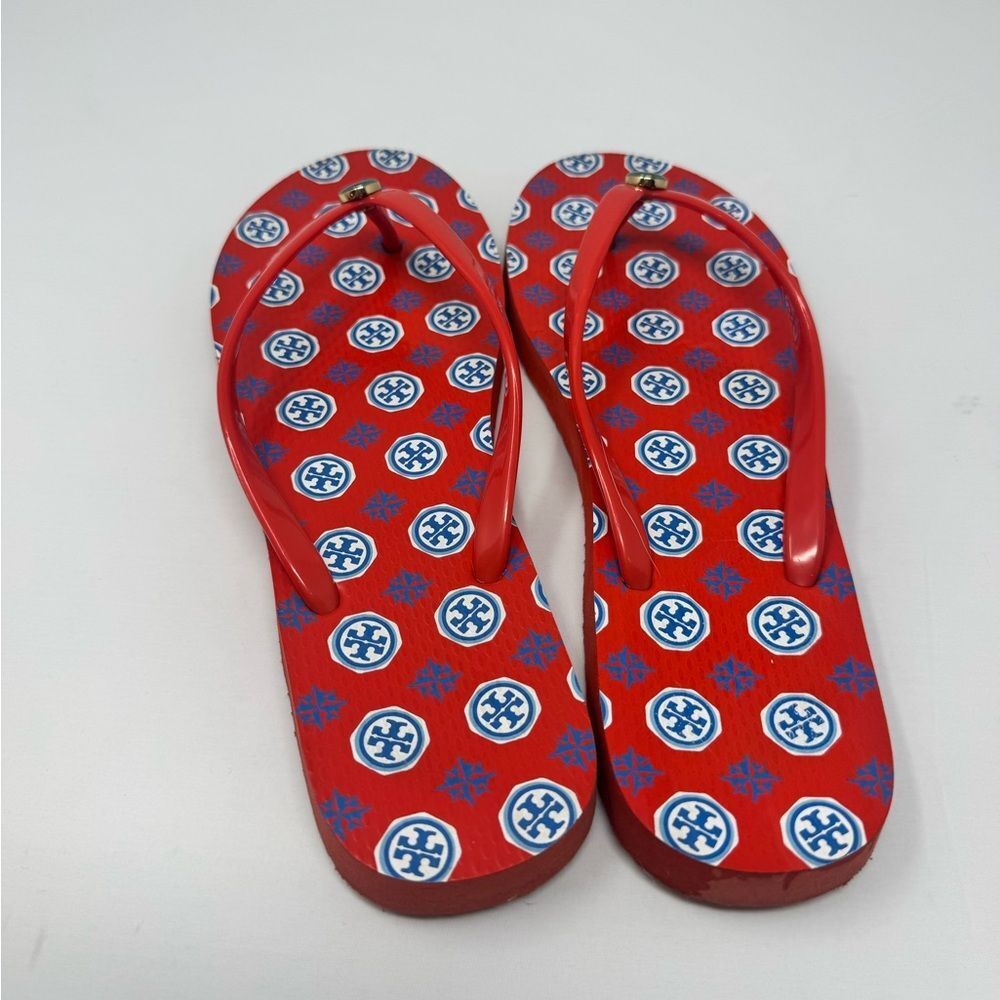 Tory Burch Red Blue Thong Flip Flops 10 - Picture 3 of 6